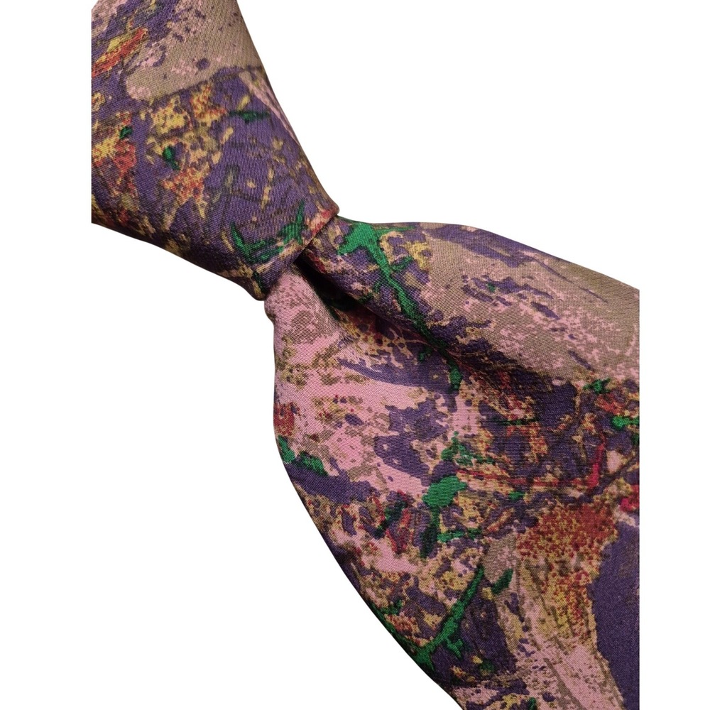Claude Montana Paris‎ Mens Silk Tie Abstract Paint Purple Pink Green Italy VTG